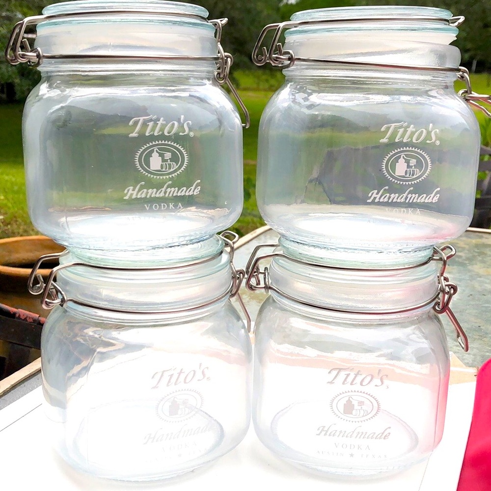 ✨New In Box! 🍸Tito’s Set of 4 Flip Top Jars✨